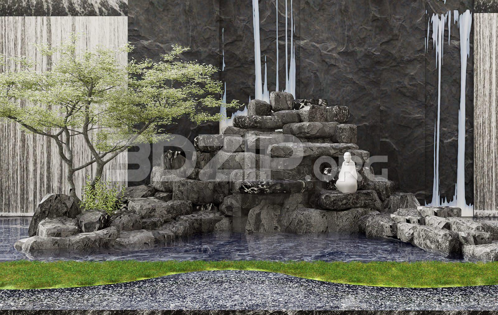 Waterfall Garden Model – Rock Cascade and Pond Scene