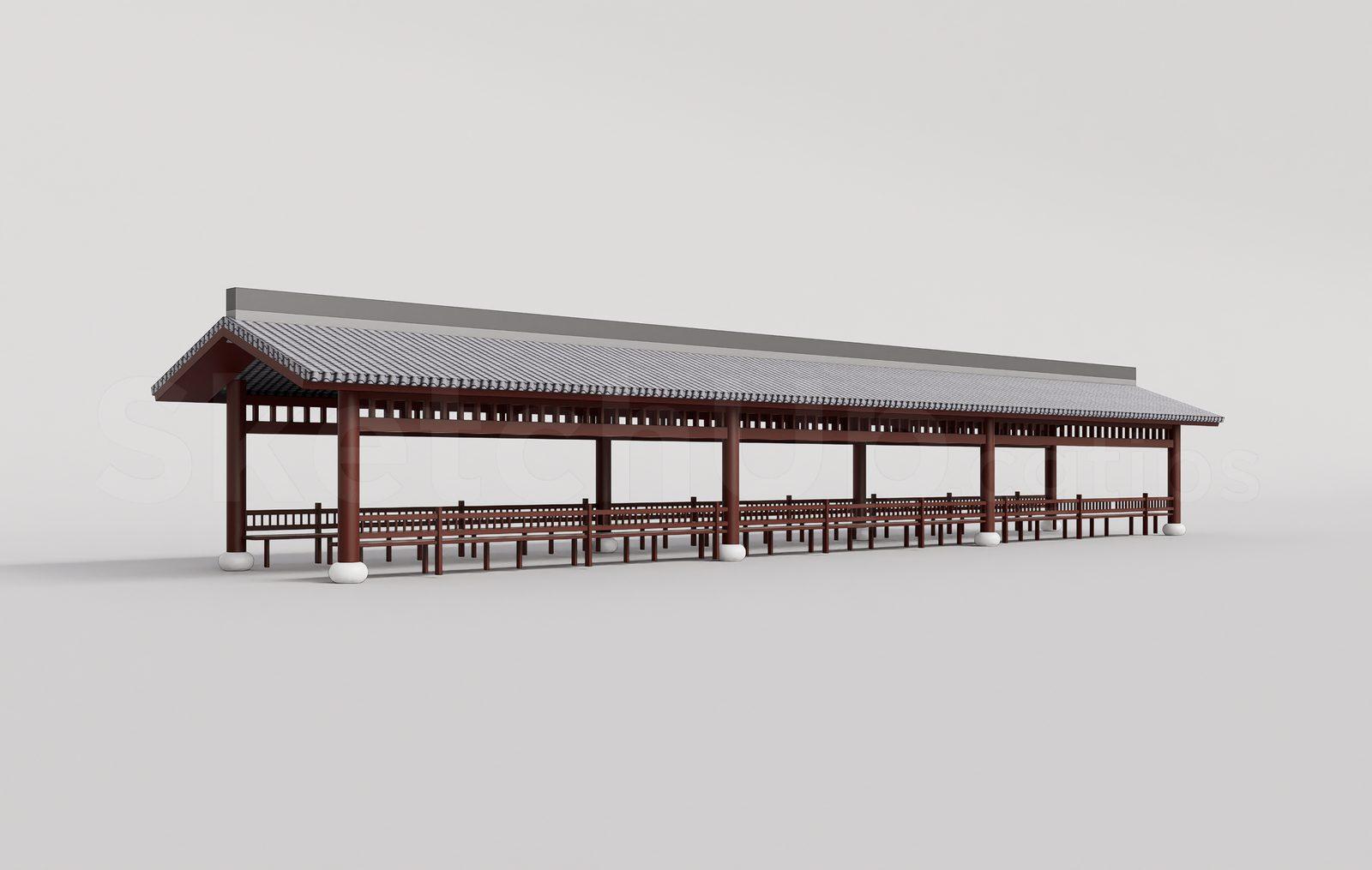 Traditional Wooden Pavilion with Tiled Roof