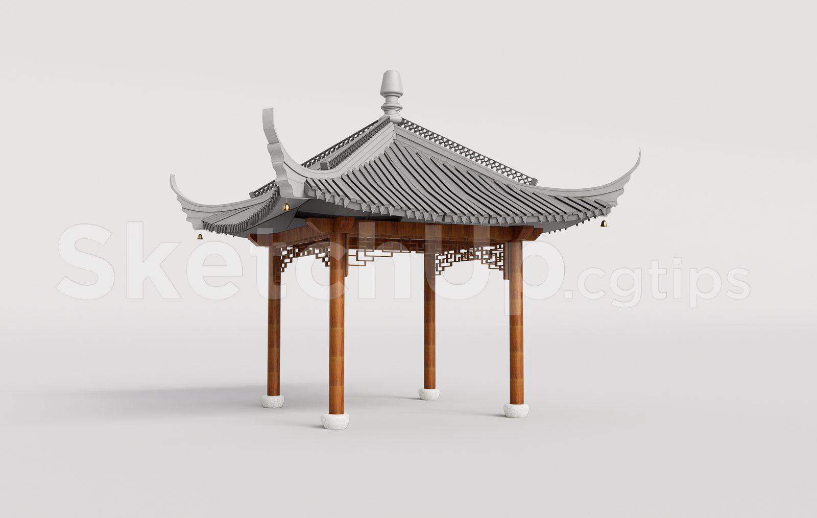 Traditional Wooden Pavilion with Tiled Roof