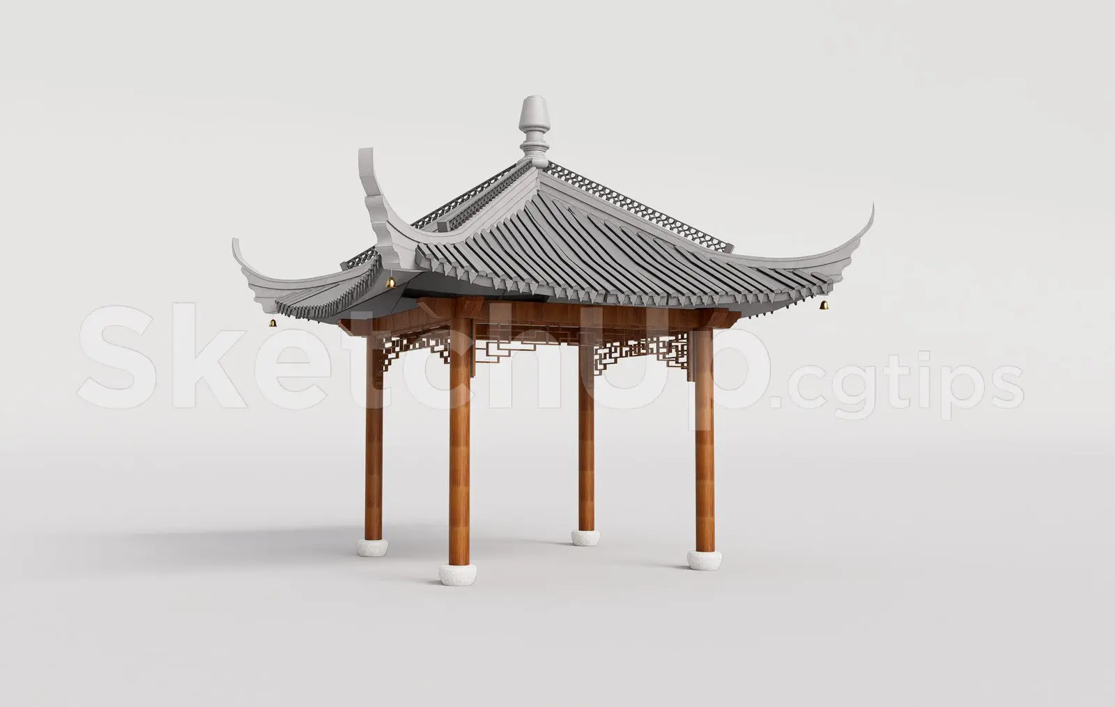 Traditional Wooden Pavilion with Tiled Roof