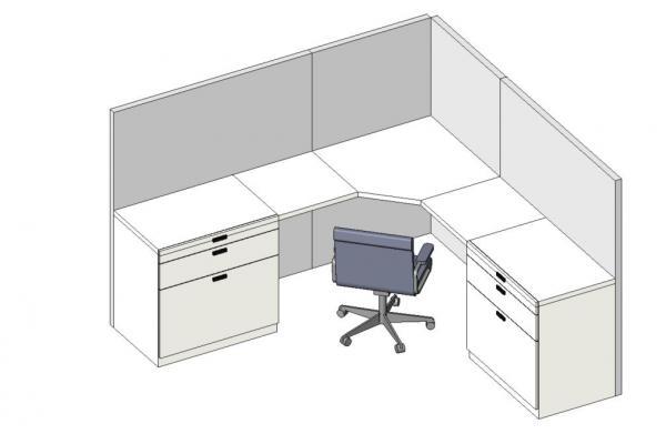 Cubicle with drawers and chair
