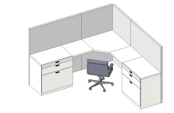 Cubicle with drawers and chair