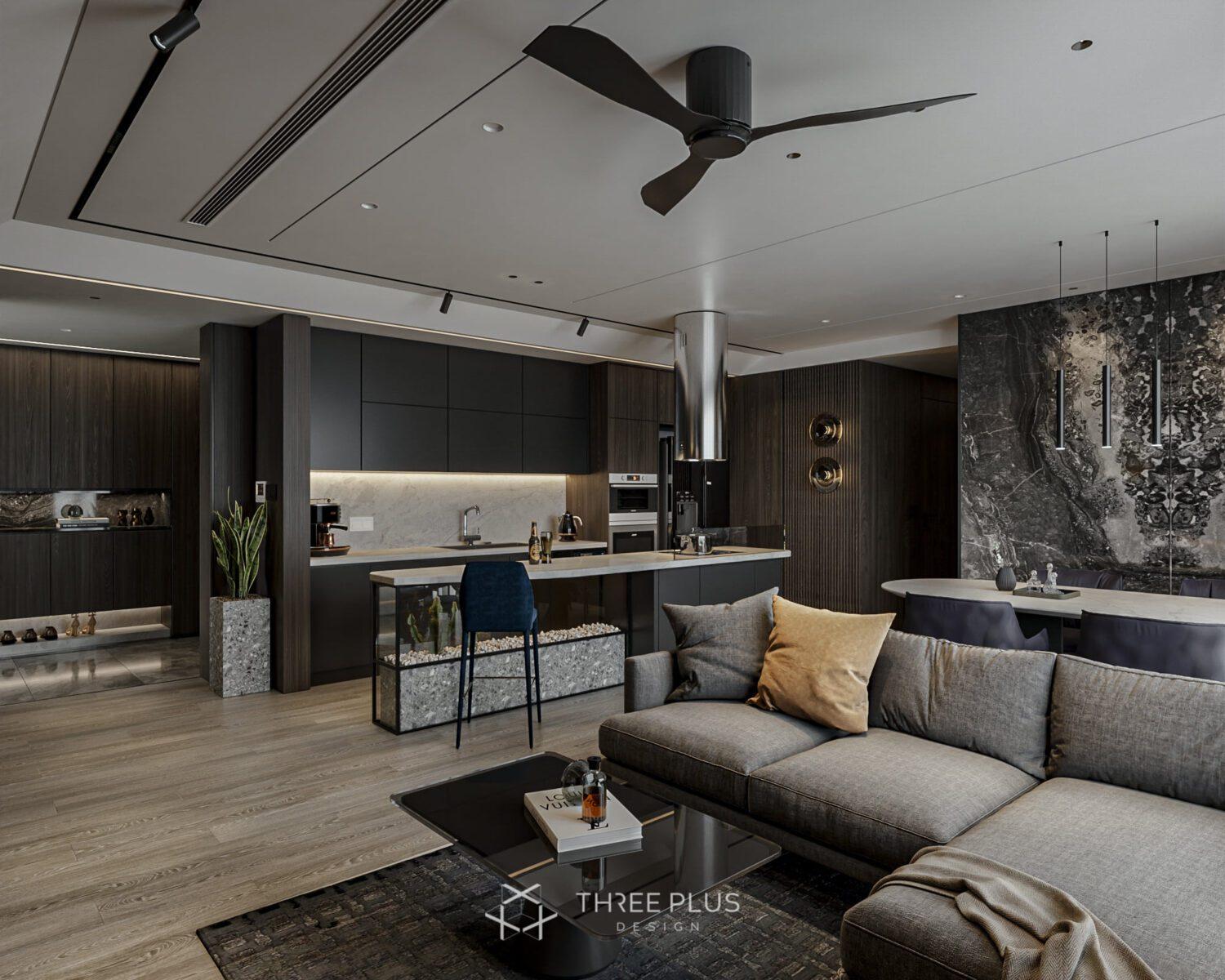 Interior Living Room- Kitchen