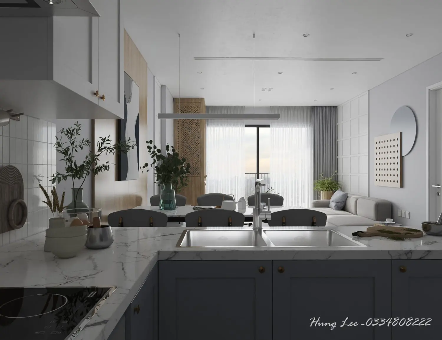 Living Room- Kitchen Interior Scene