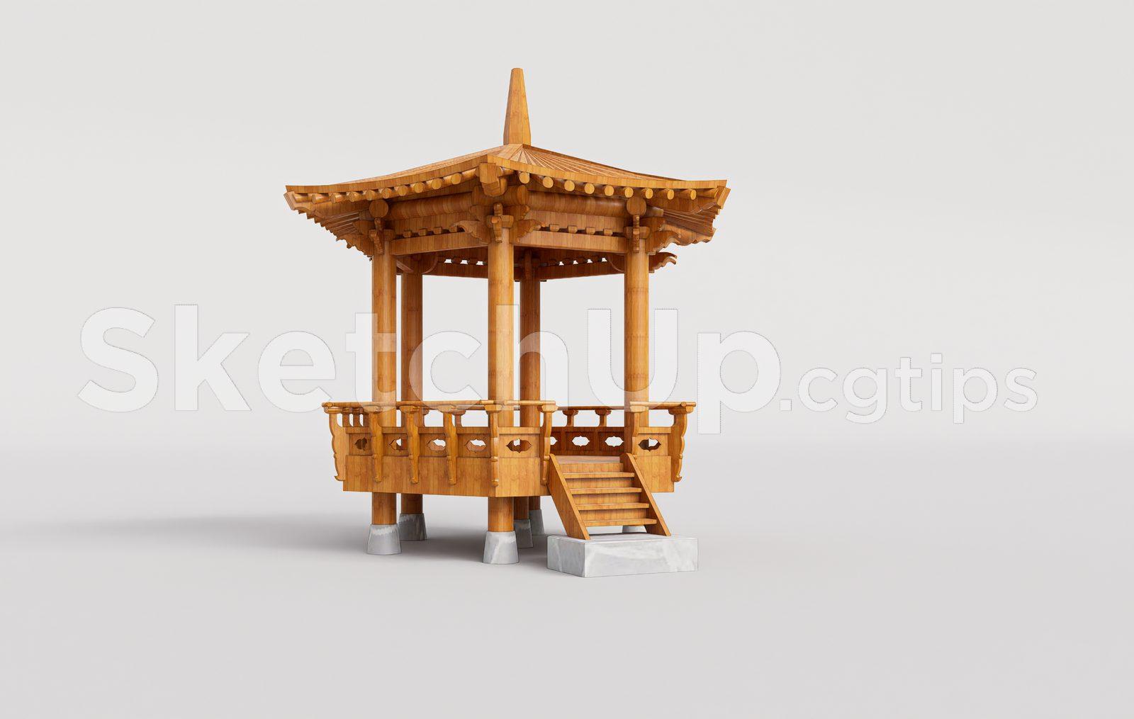 Traditional Wooden Pavilion with Tiled Roof