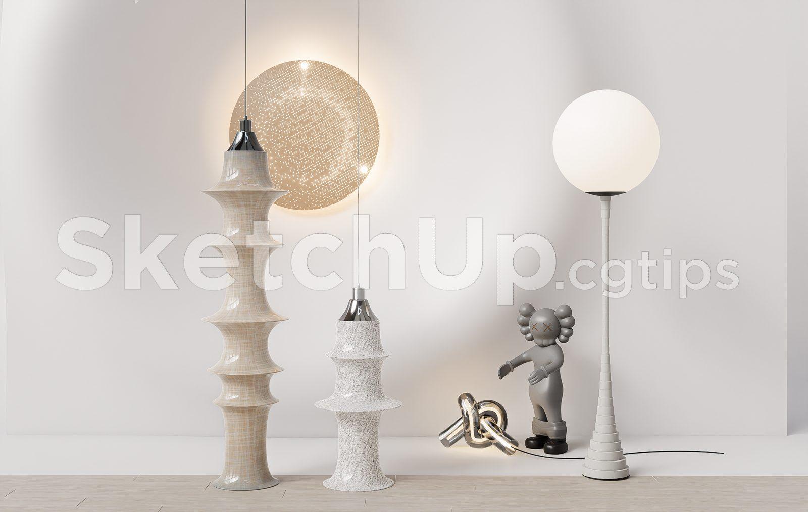 Modern Artistic Lighting Scene with Floor & Pendant Lamps