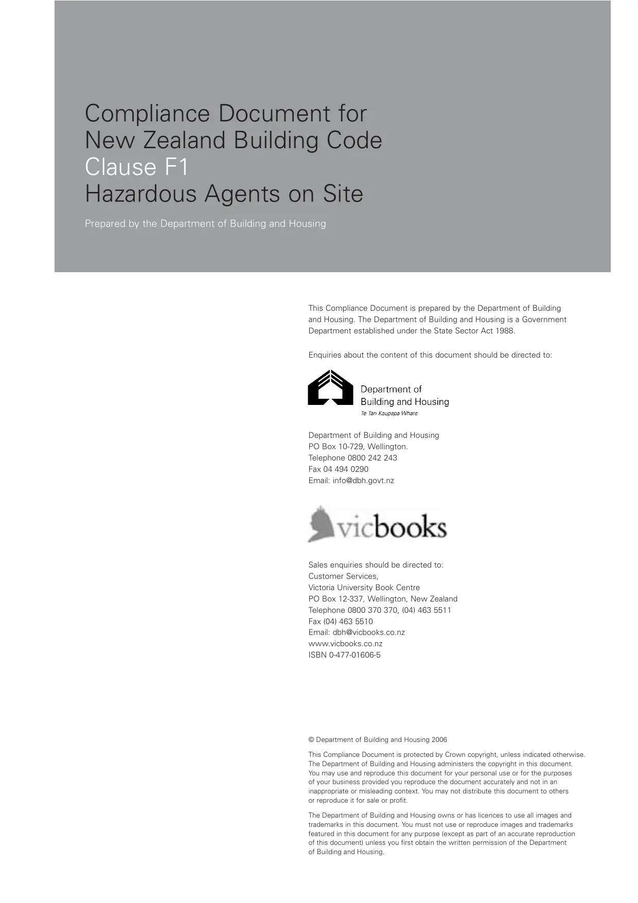 New Zealand Building Code F1 — Hazardous Agents on Site (Acceptable Solution & Verification Method)