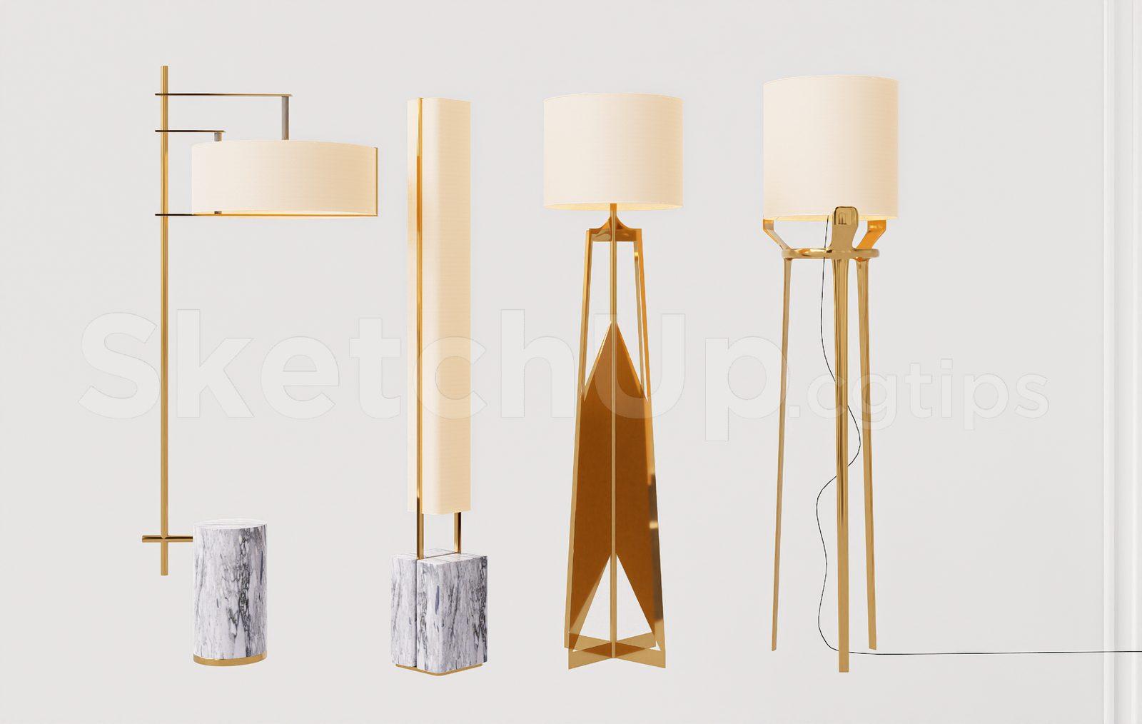 Modern Gold and Marble Floor Lamp Set