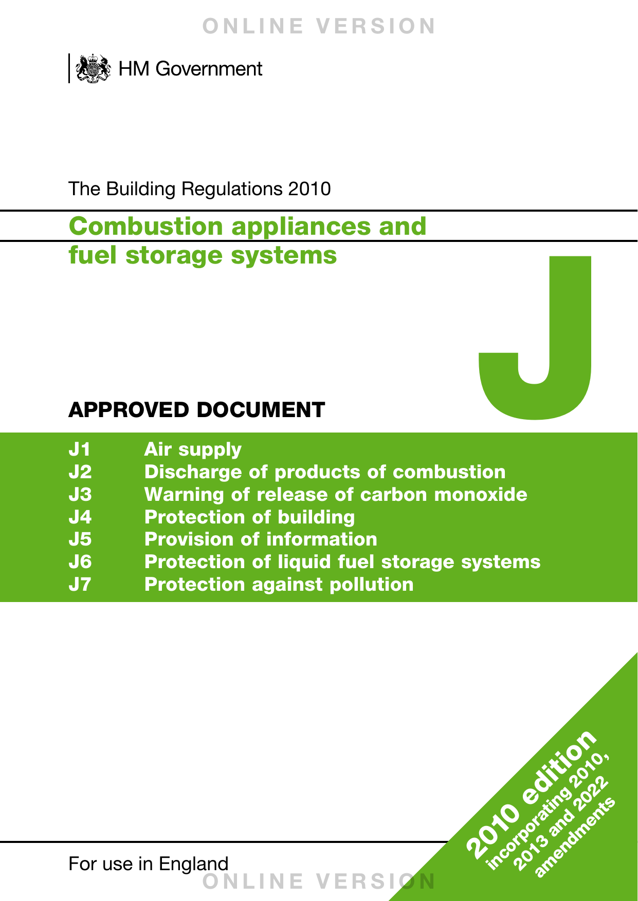 Approved Document J: Combustion appliances and fuel storage systems