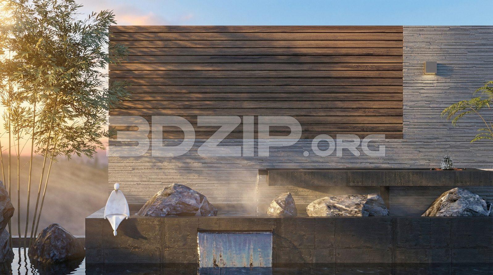 Minimalist Zen Garden Exterior 3D Visualization