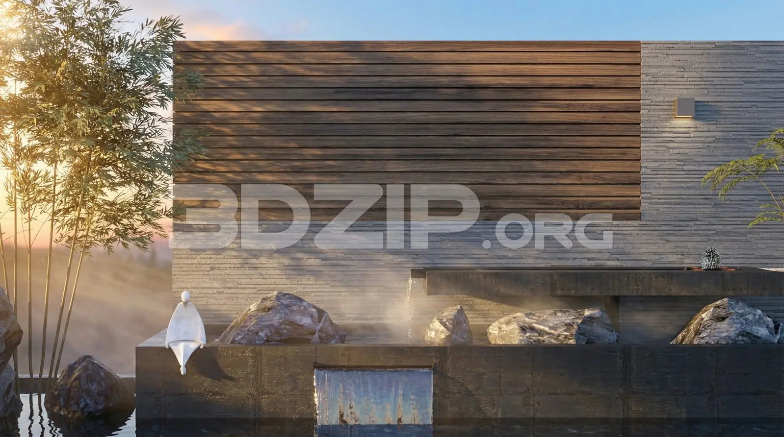 Minimalist Zen Garden Exterior 3D Visualization