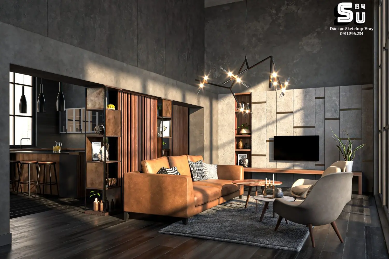 Living Room – Kitchen Interior — preview 1, by Tran Nam (cgtips, CC0)