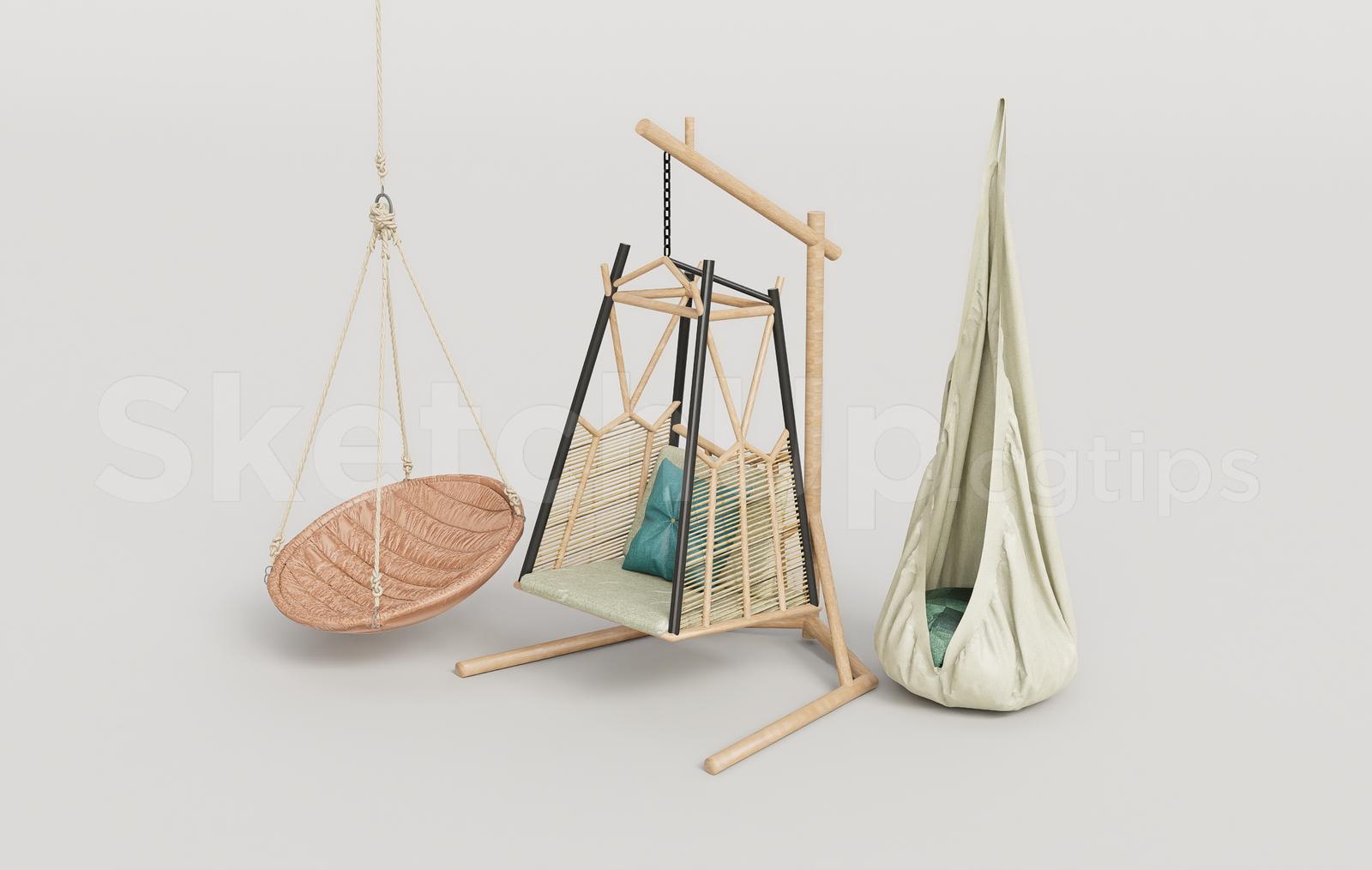 Wooden Hanging Swing Chair with Cushion