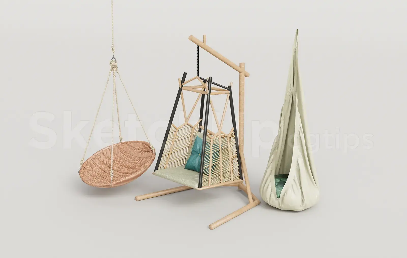 Wooden Hanging Swing Chair with Cushion