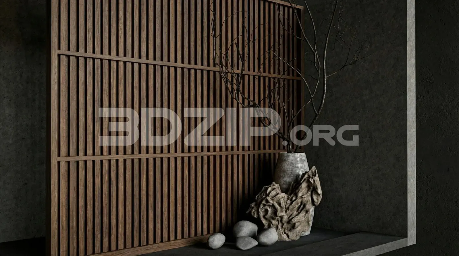 Architectural Interior Visualization with Wooden Panel Wall Design