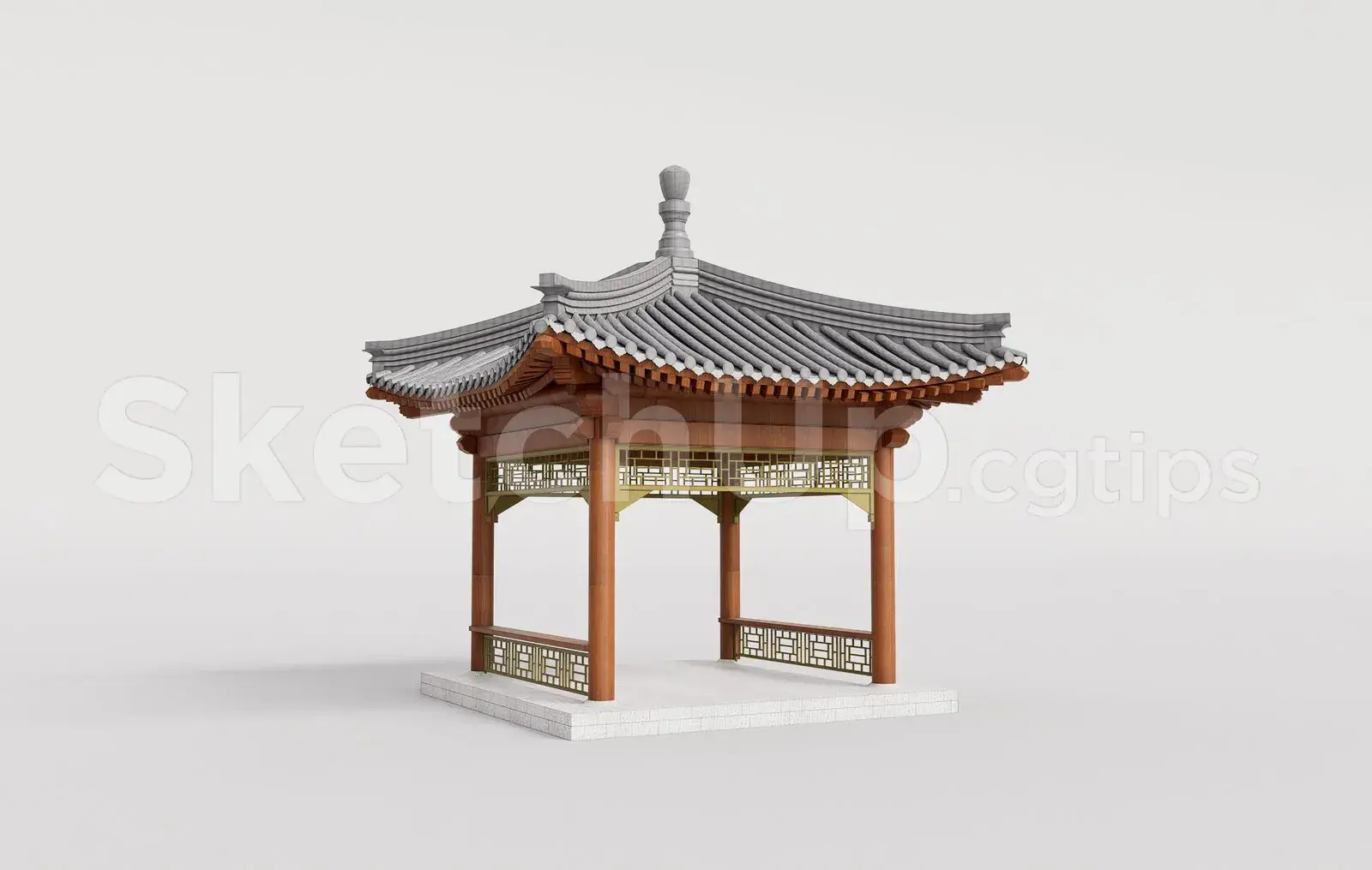 Traditional Wooden Pavilion with Tiled Roof