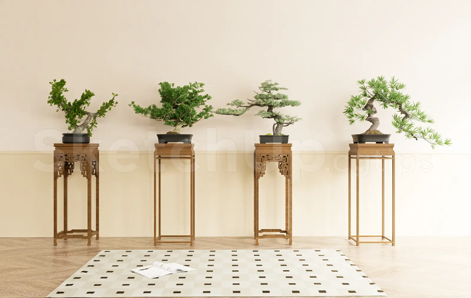 Japanese Style Bonsai Interior SketchUp Model – Modern Zen Decor