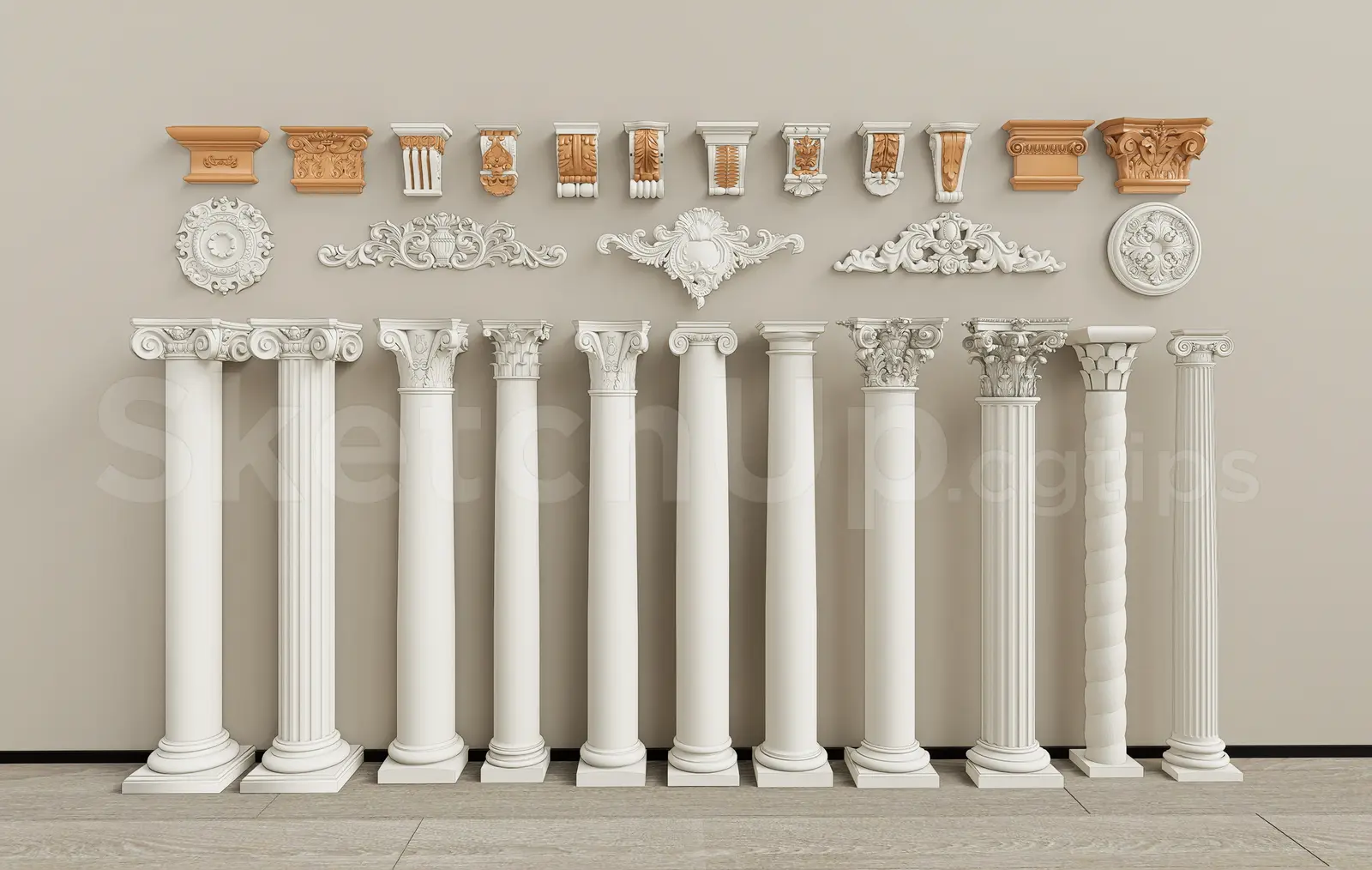 Classic European Pillars and Decorative Wall Reliefs — preview 1 (cgtips, CC0)