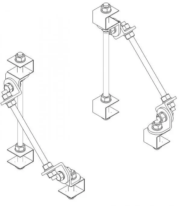 Steel In-Line Seismic Cable Rack Support — isometric wireframe view of an in-line seismic cable rack support assembly