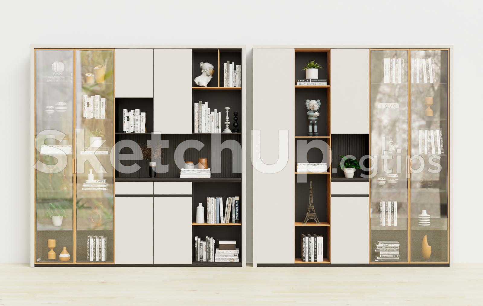 Modern Bookshelf and Storage Cabinet Combo SketchUp Furniture Design