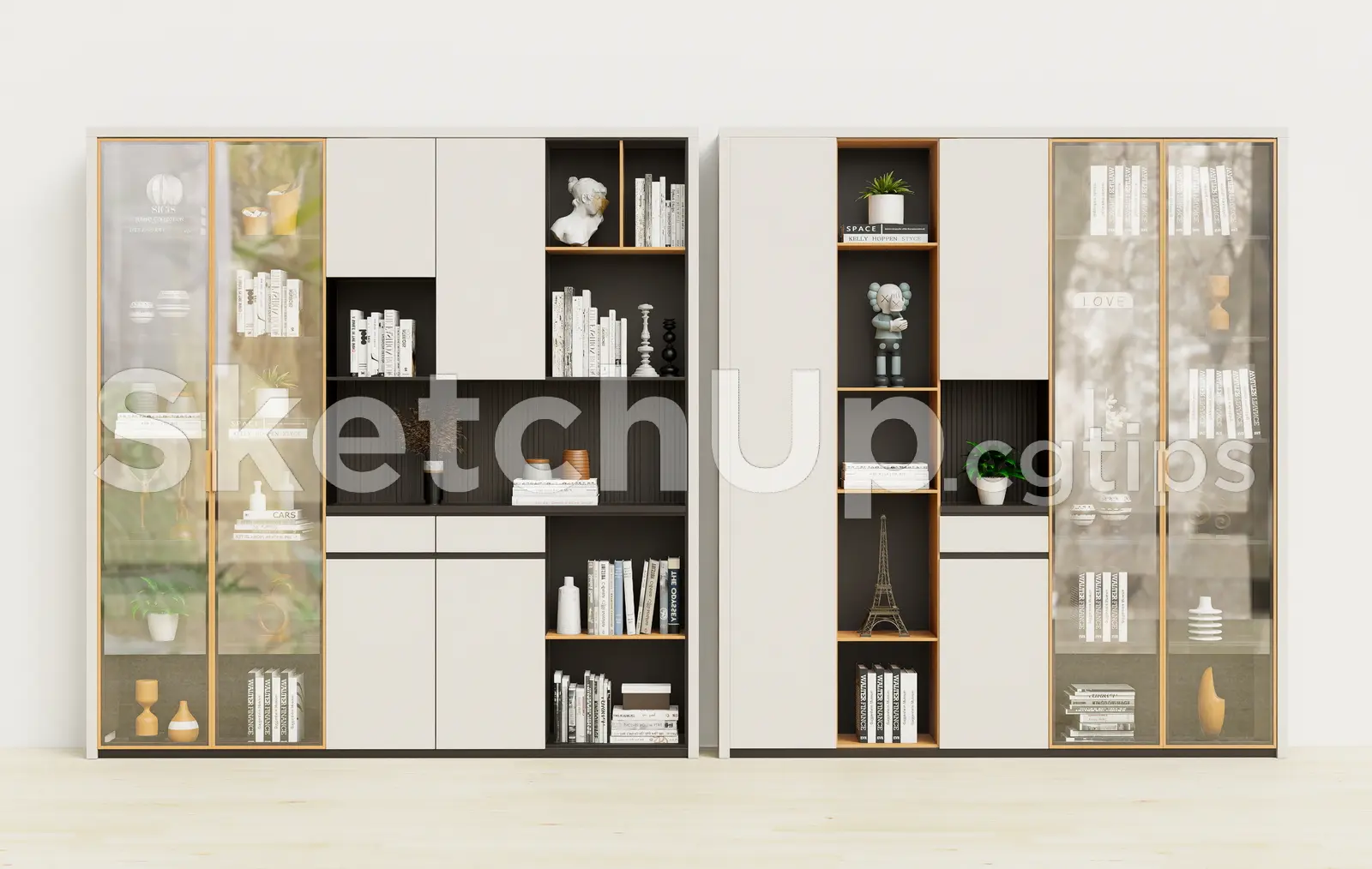 Modern Bookshelf and Storage Cabinet Combo SketchUp Furniture Design — preview 1 (cgtips)