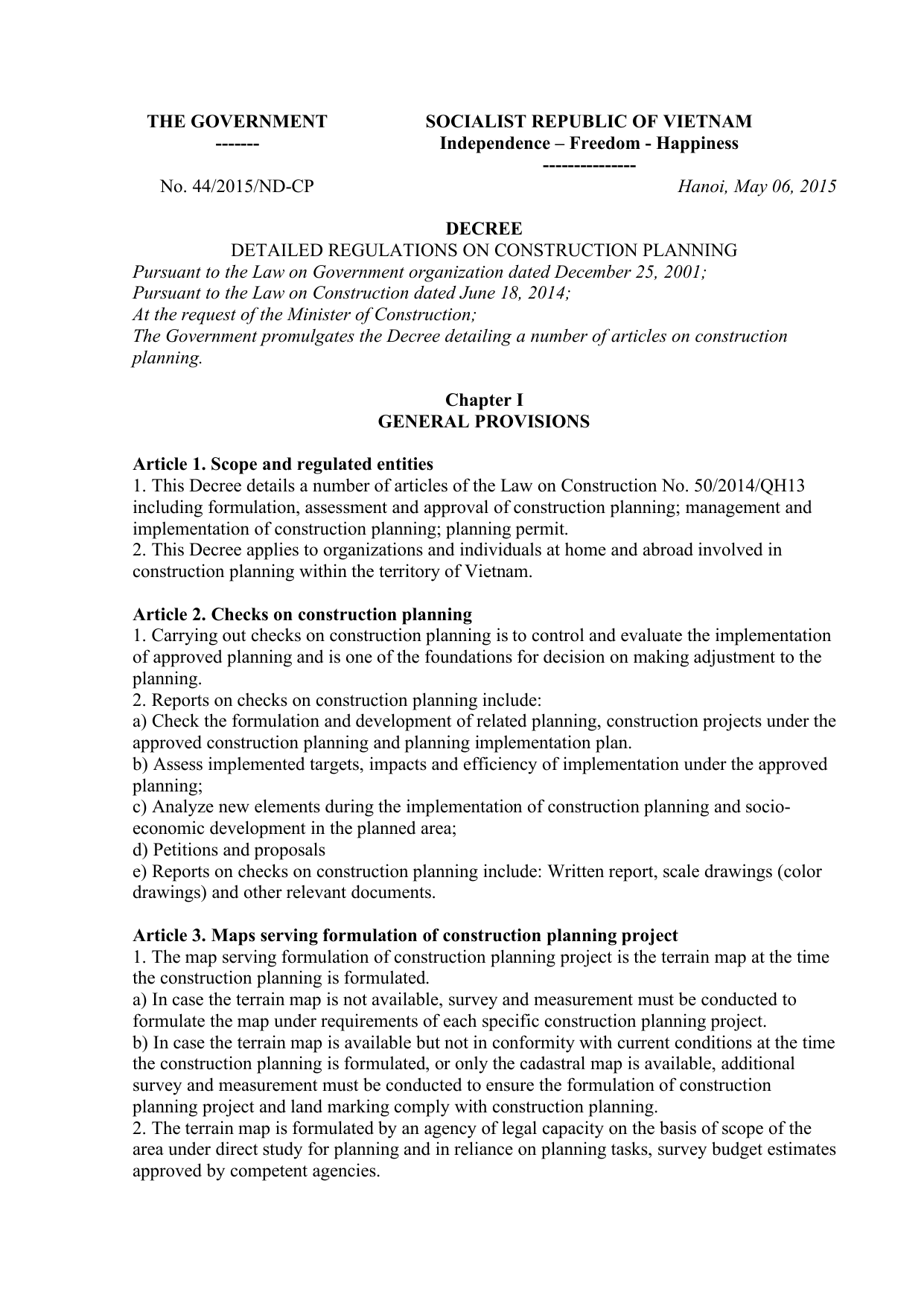 Decree on Construction Planning (2015)