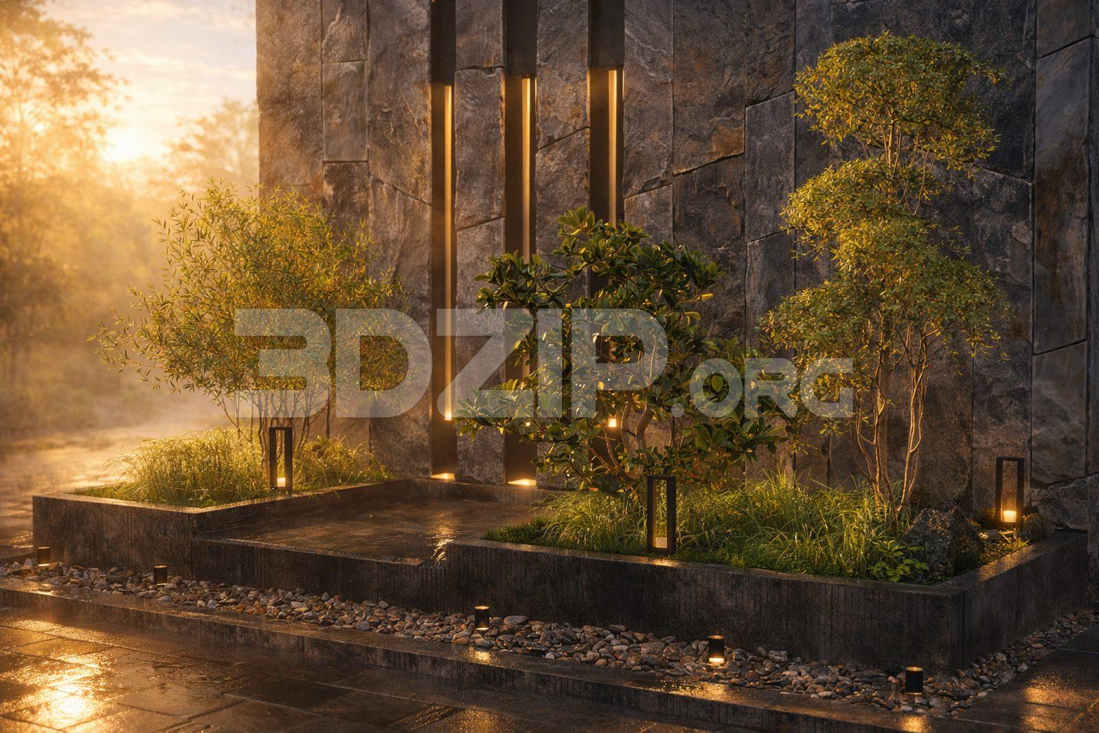Asian Zen Courtyard Garden with Natural Stone