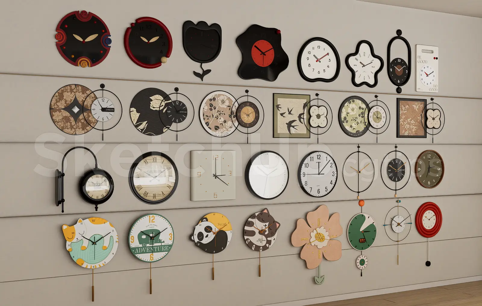 Nordic Style Wall Clocks and Pendulum Clocks Set — preview 1 (cgtips, CC0)