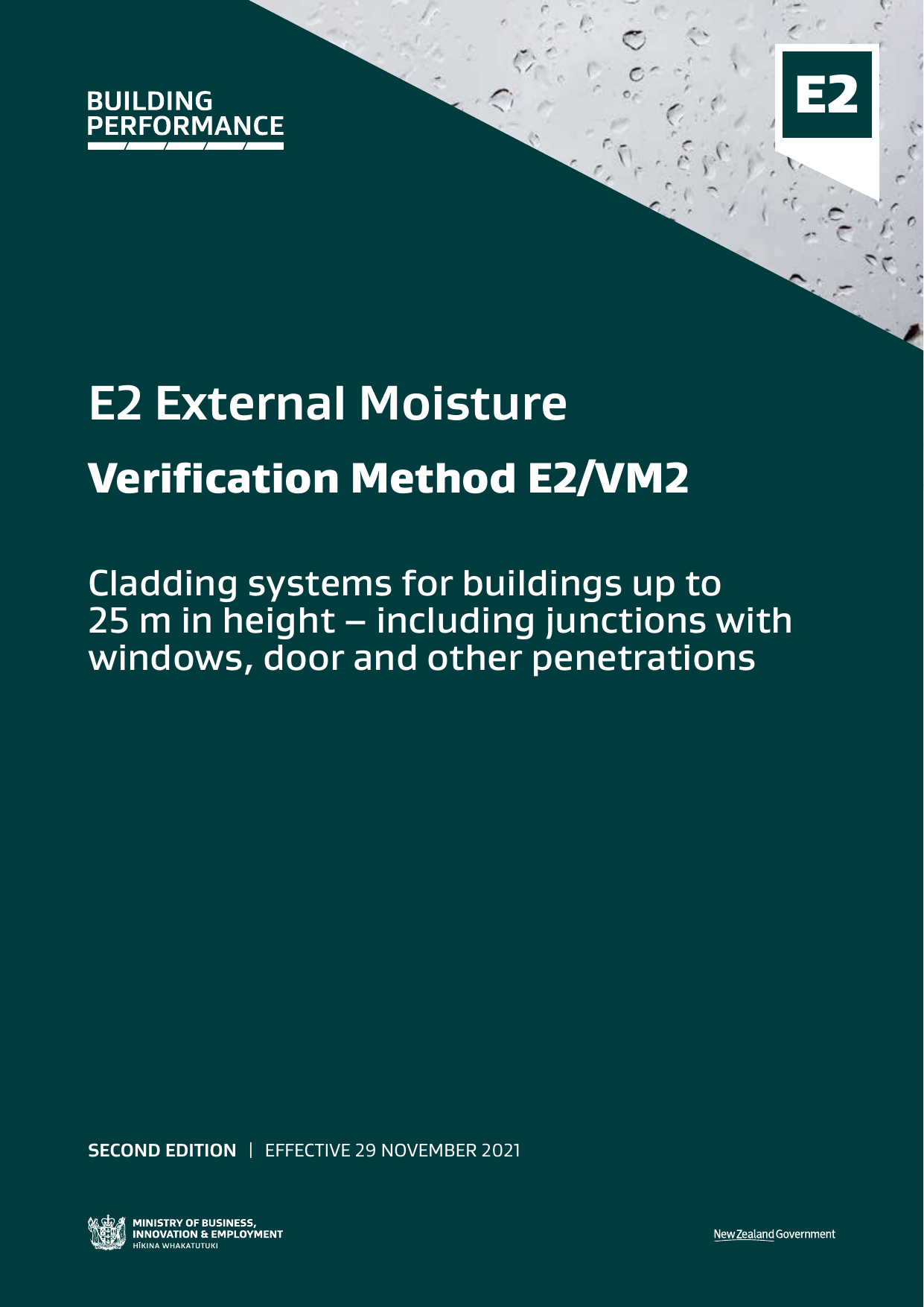 New Zealand Building Code E2/VM2 — External Moisture (Verification Method)