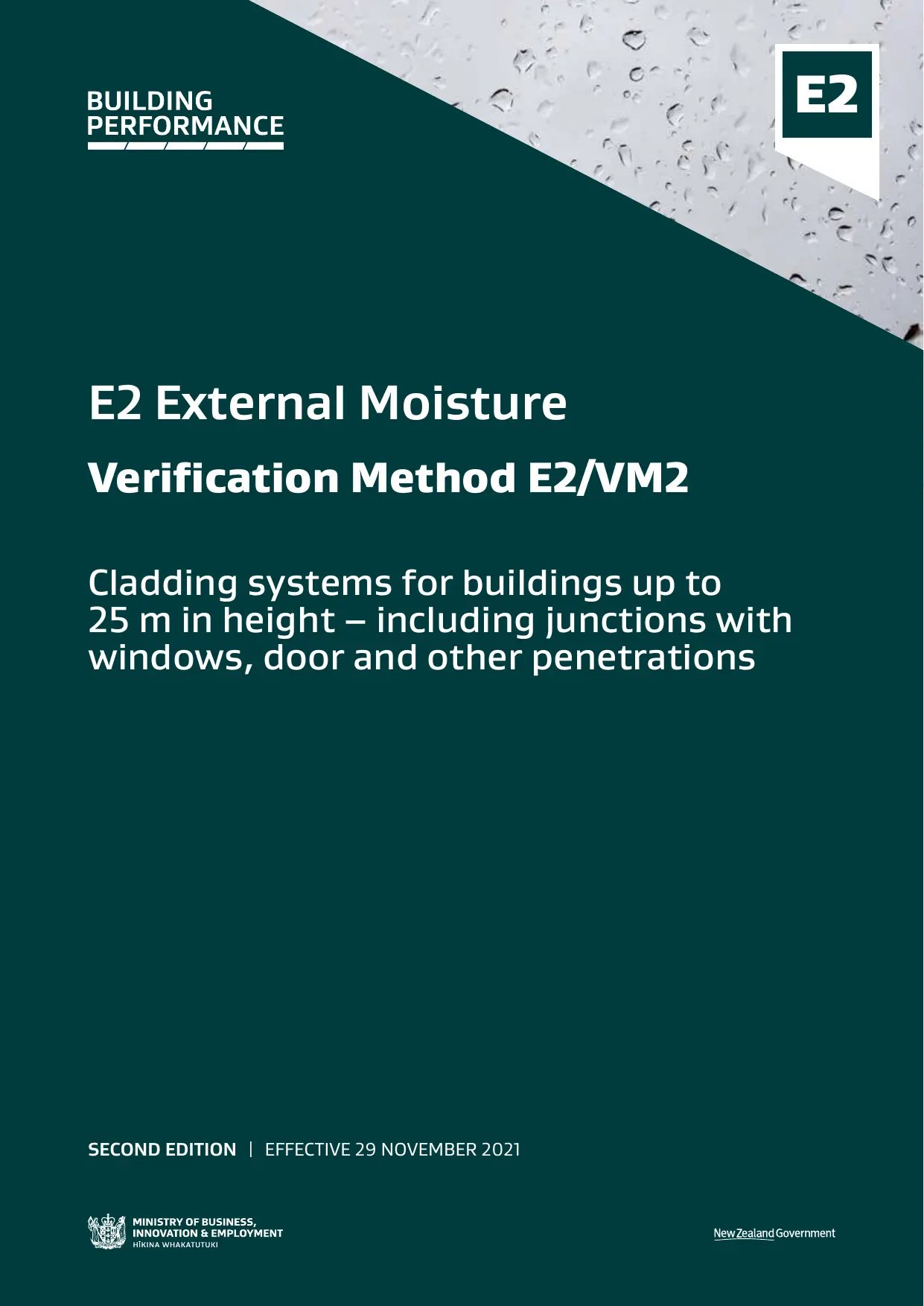 New Zealand Building Code E2/VM2 — External Moisture (Verification Method)