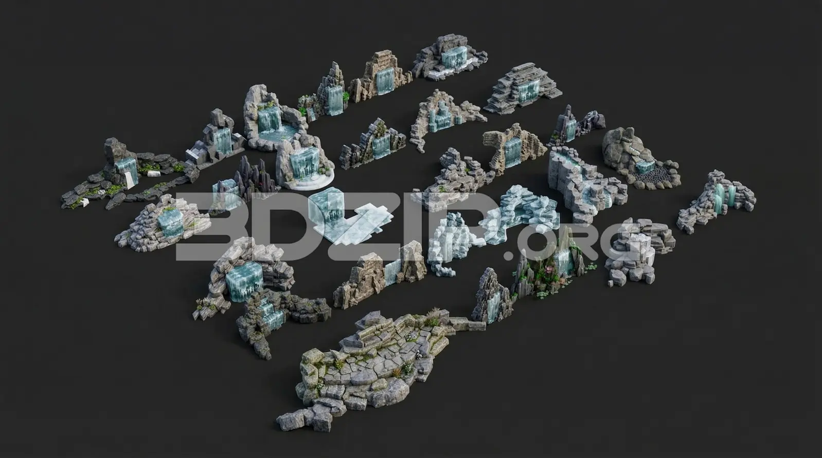 Fantasy Waterfall Rocks Asset Pack Environment Kitbash Set