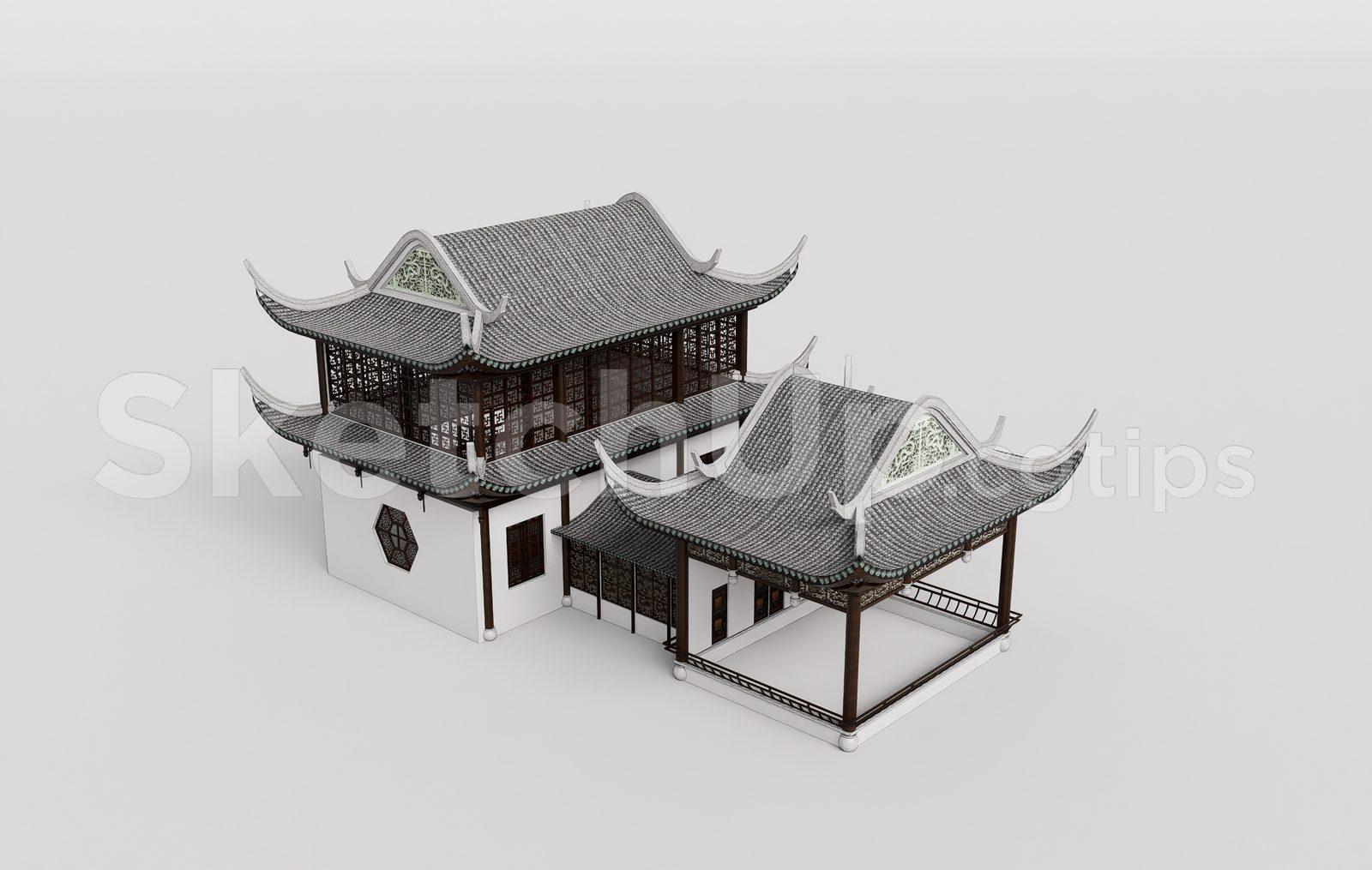 Traditional Wooden Pavilion with Tiled Roof