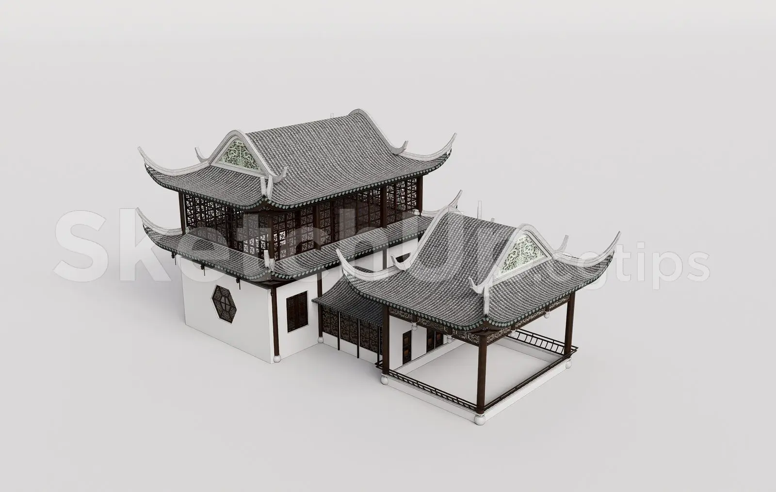 Traditional Wooden Pavilion with Tiled Roof — preview 1 (cgtips)