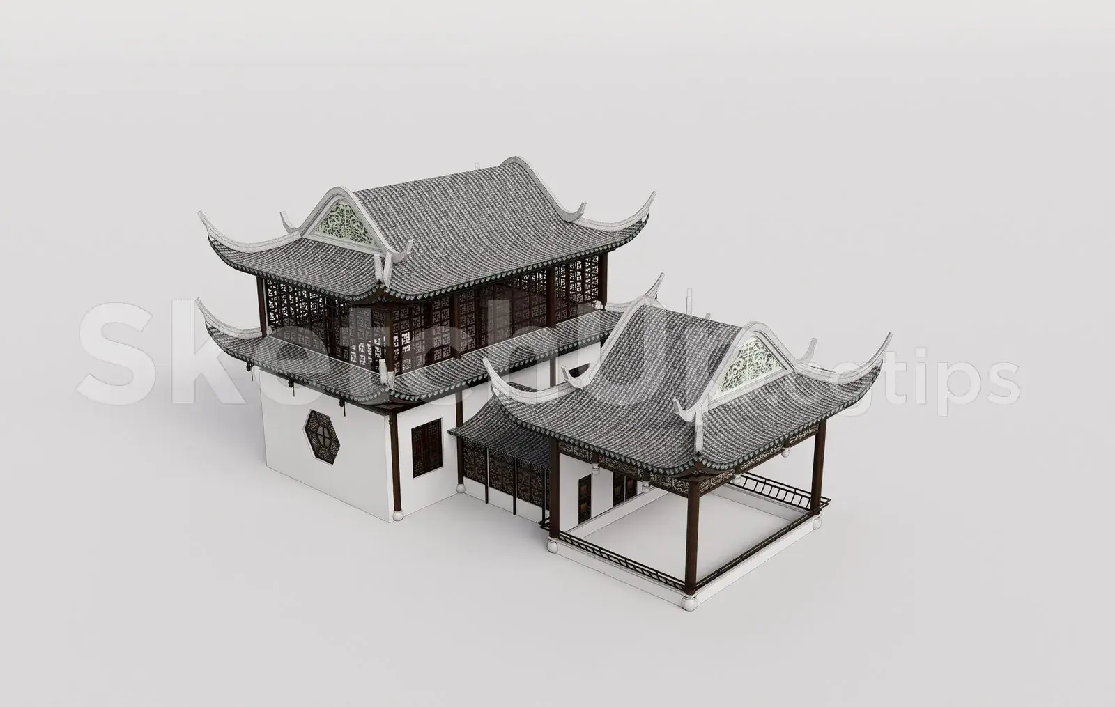 Traditional Wooden Pavilion with Tiled Roof