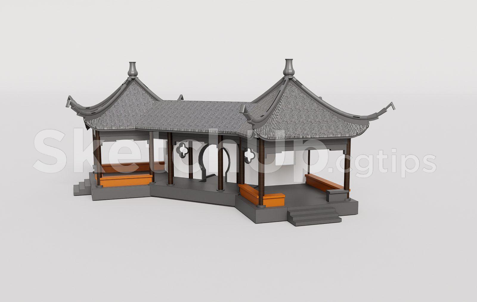 Traditional Wooden Pavilion with Tiled Roof