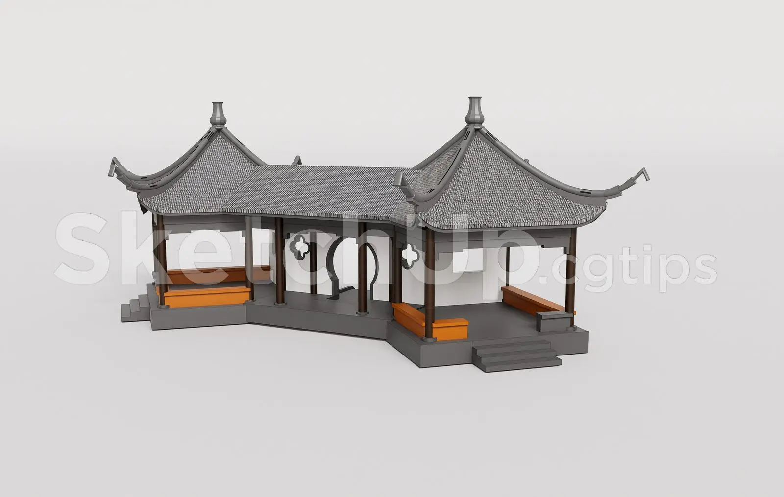 Traditional Wooden Pavilion with Tiled Roof — preview 1 (cgtips)