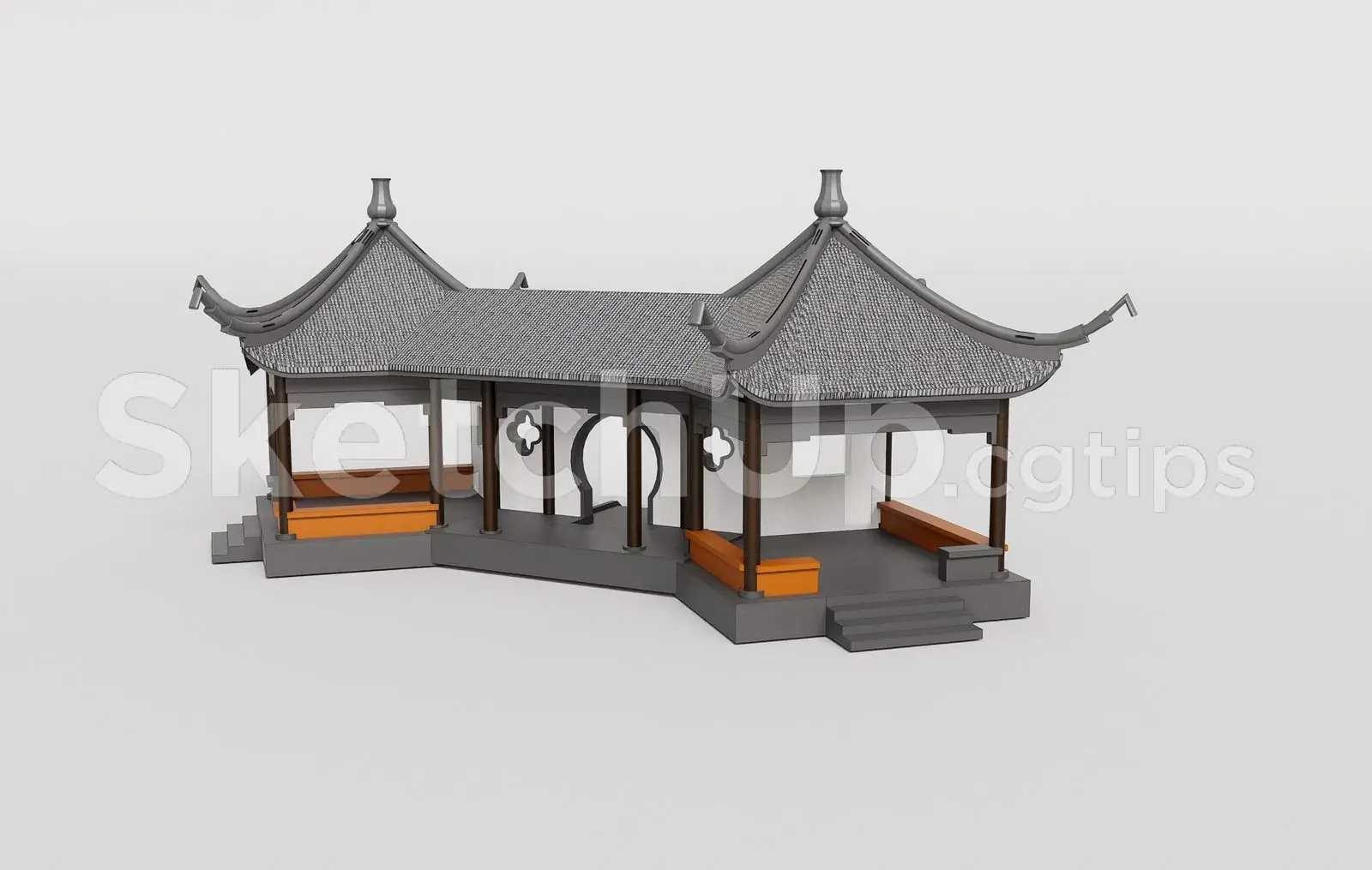 Traditional Wooden Pavilion with Tiled Roof