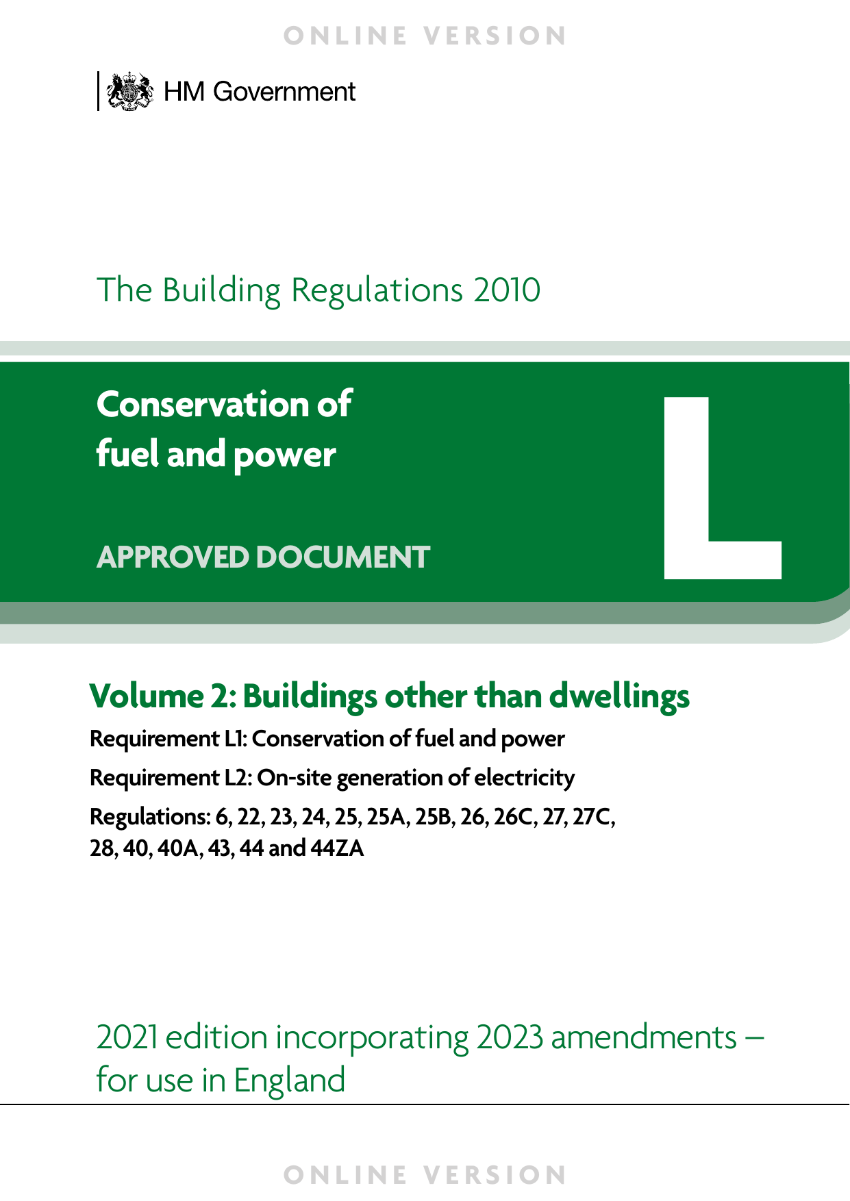 Approved Document L: Conservation of fuel and power — Volume 2