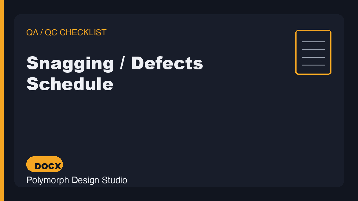 Snagging / Defects Schedule