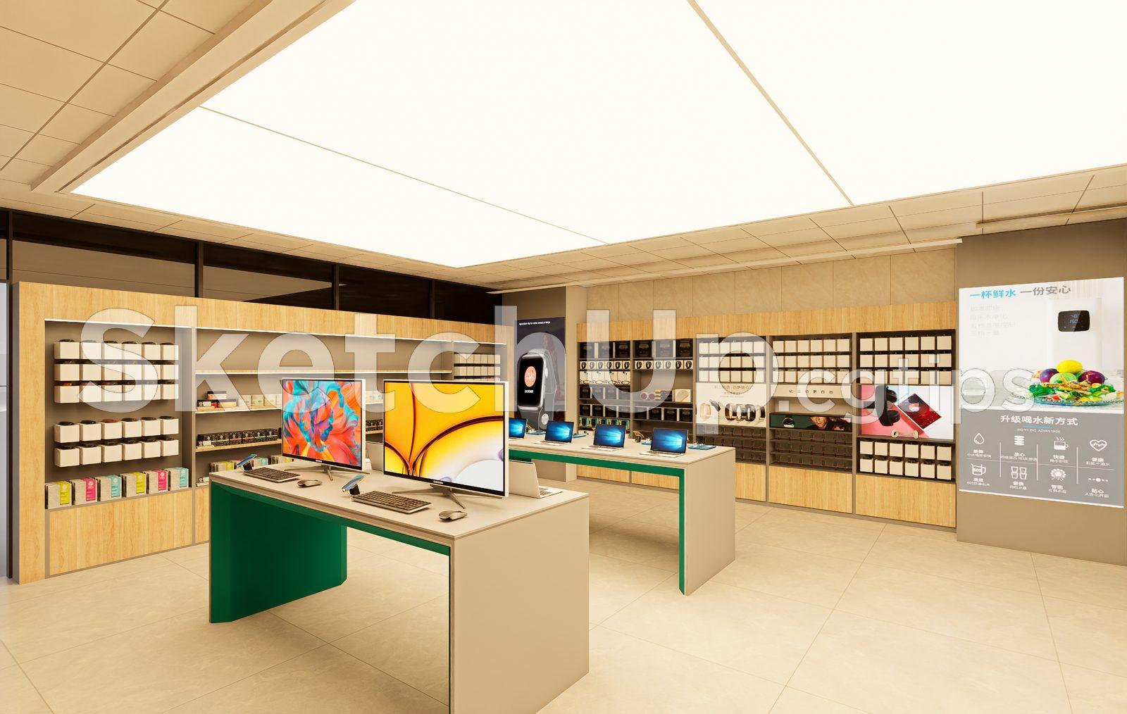 Interior Design of Tech Retail Store Using SketchUp – Sleek Display Setup