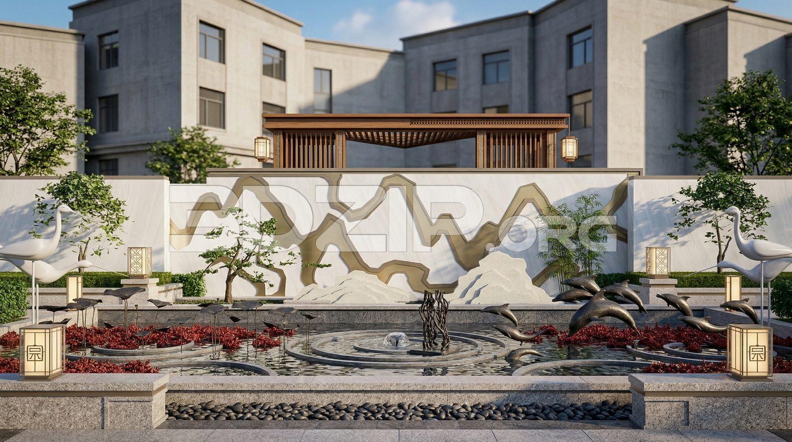 Luxury Landscape Design Modern Zen Garden 3D Visualization — preview 1 (3dzip)