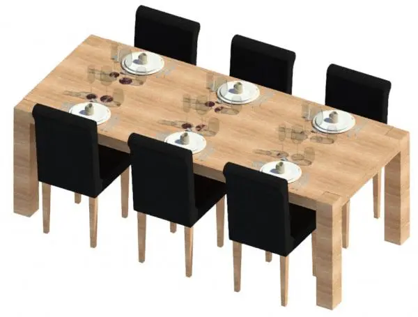 Dinner table with dinner set and chairs