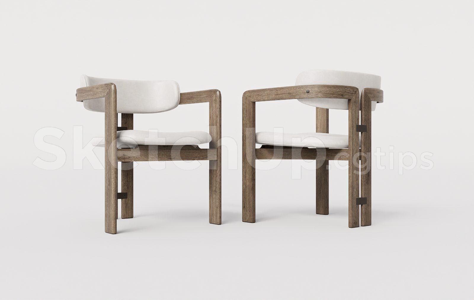 Detailed SketchUp Model of Curved Walnut Armchair with Fabric Seats