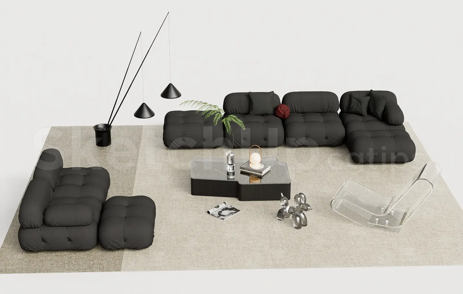 Modern Black Modular Sofa Living Room Set