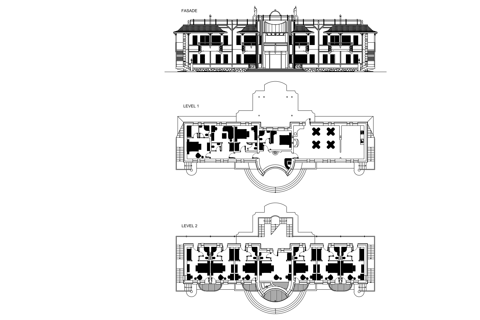 Hotel plans and facade