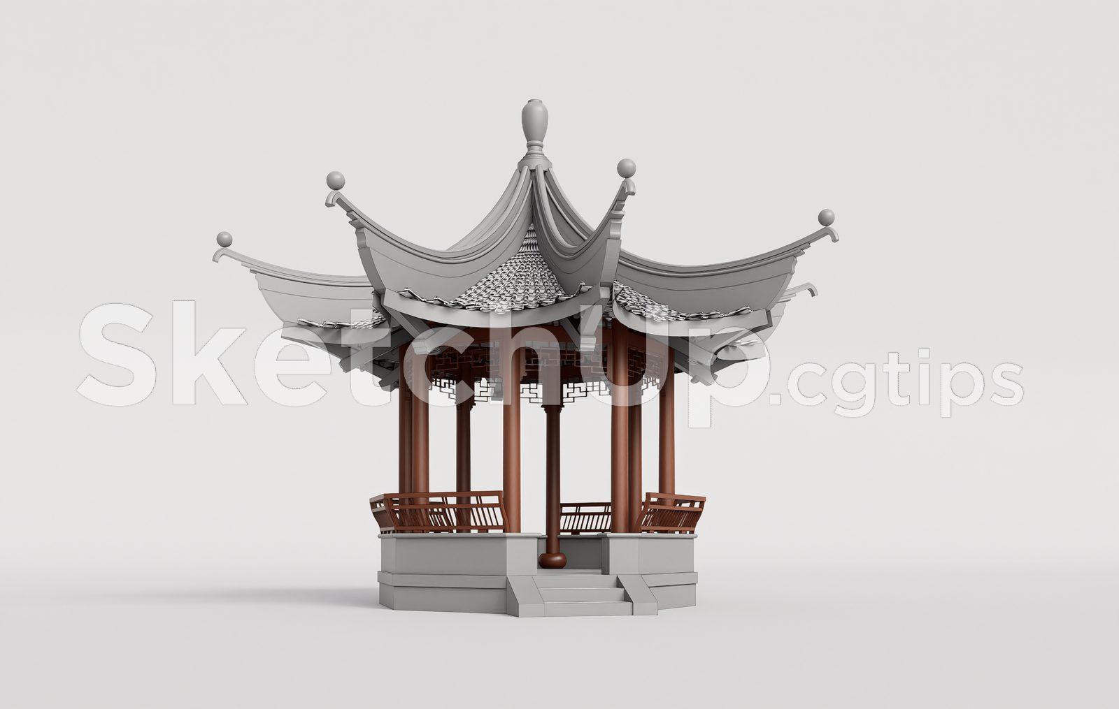 Traditional Wooden Pavilion with Tiled Roof