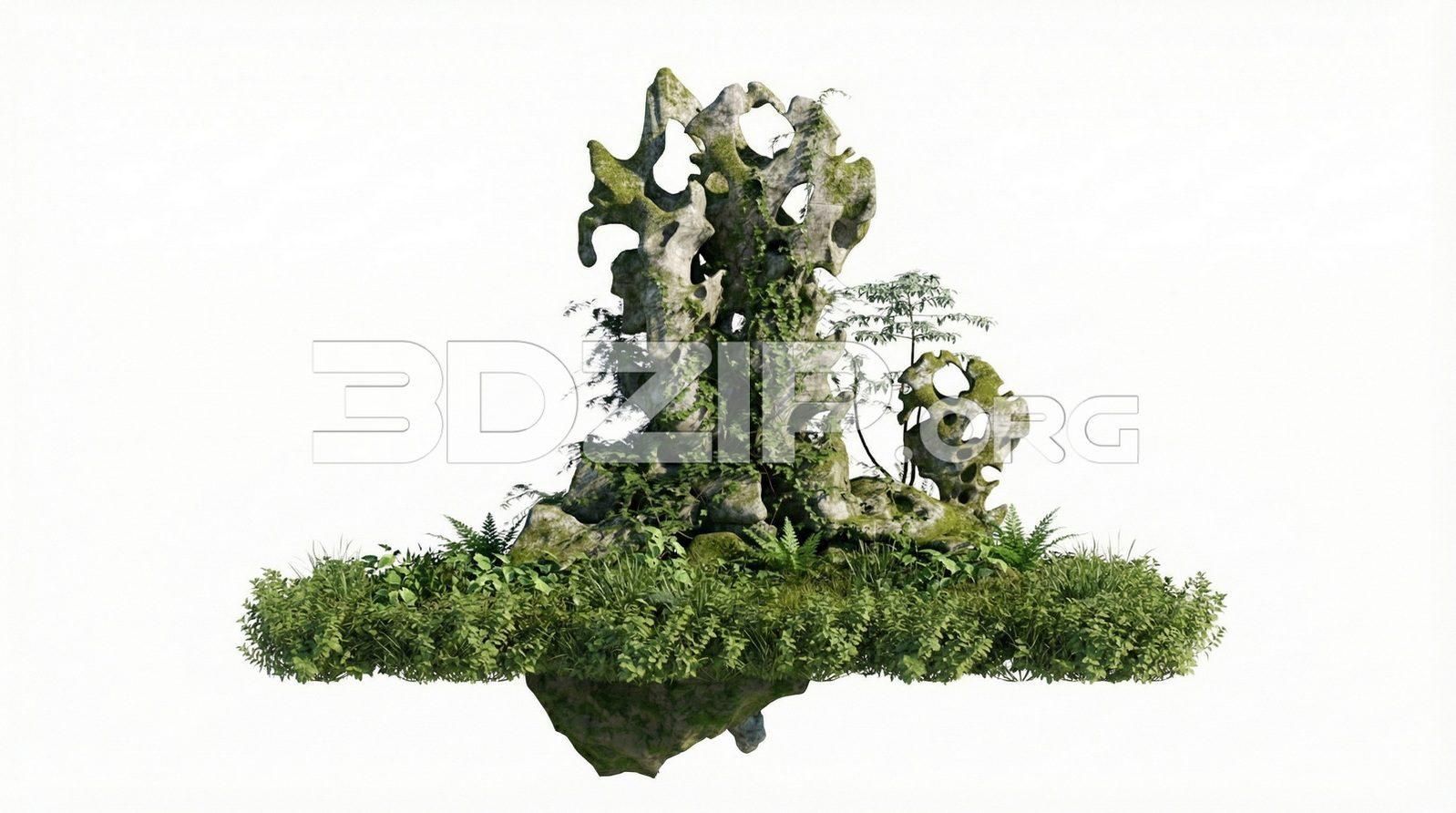 Organic Rock Sculpture with Plants Nature Asset Visualization