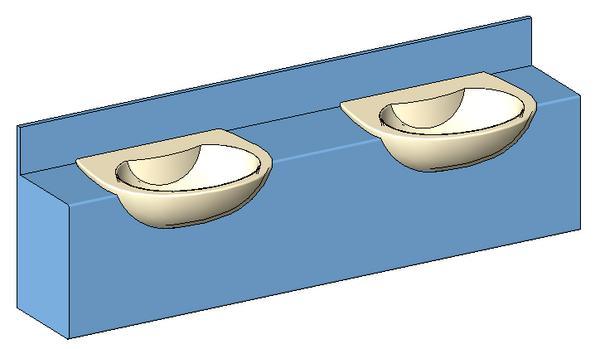 Parametric Vanity Unit With 2 Caroma Leda 550 Semi Recessed Basins