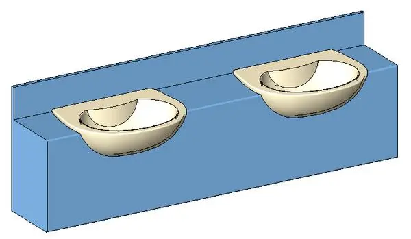 Parametric Vanity Unit With 2 Caroma Leda 550 Semi Recessed Basins