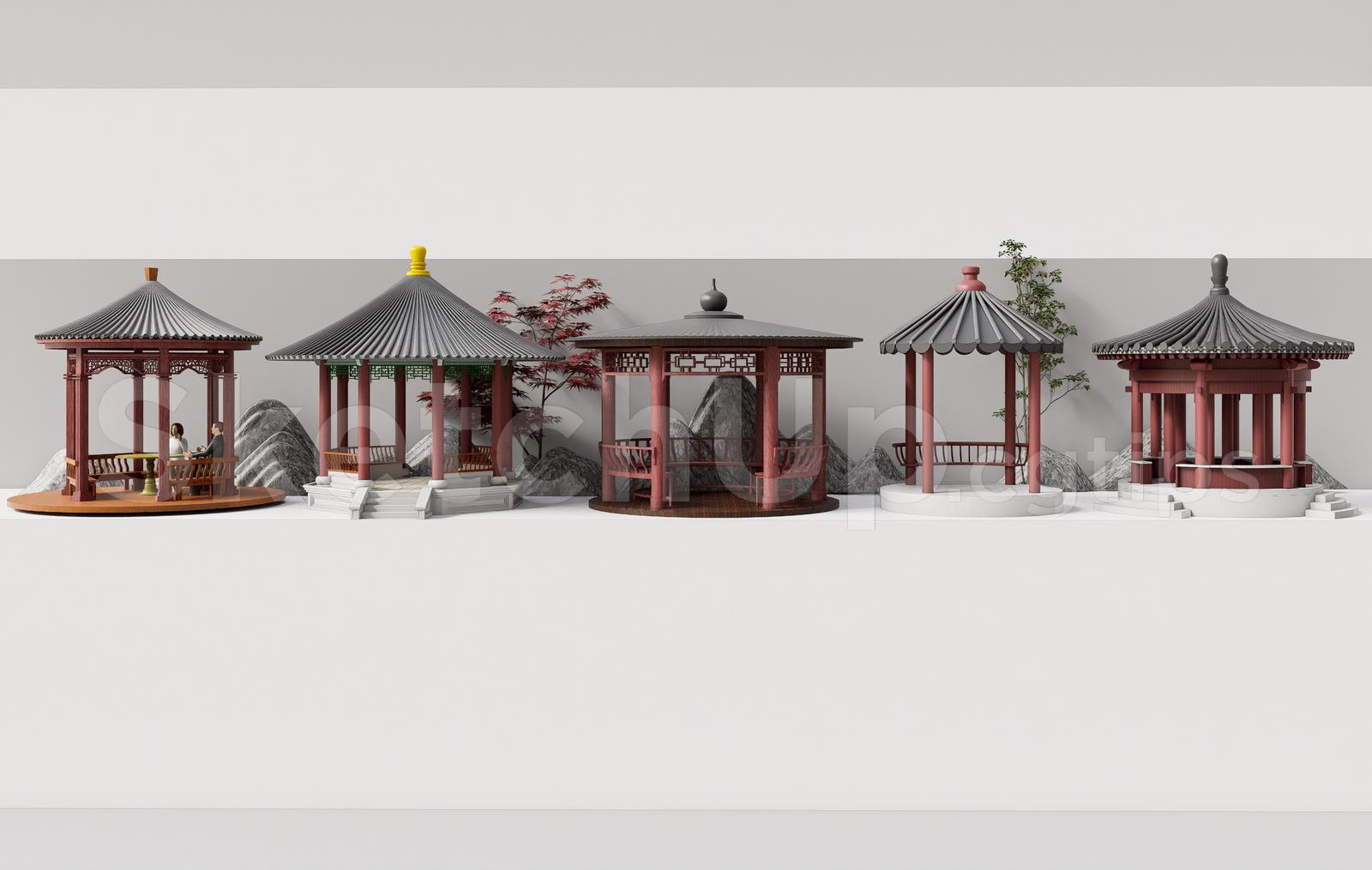 Traditional Asian Gazebo Collection 3D Model